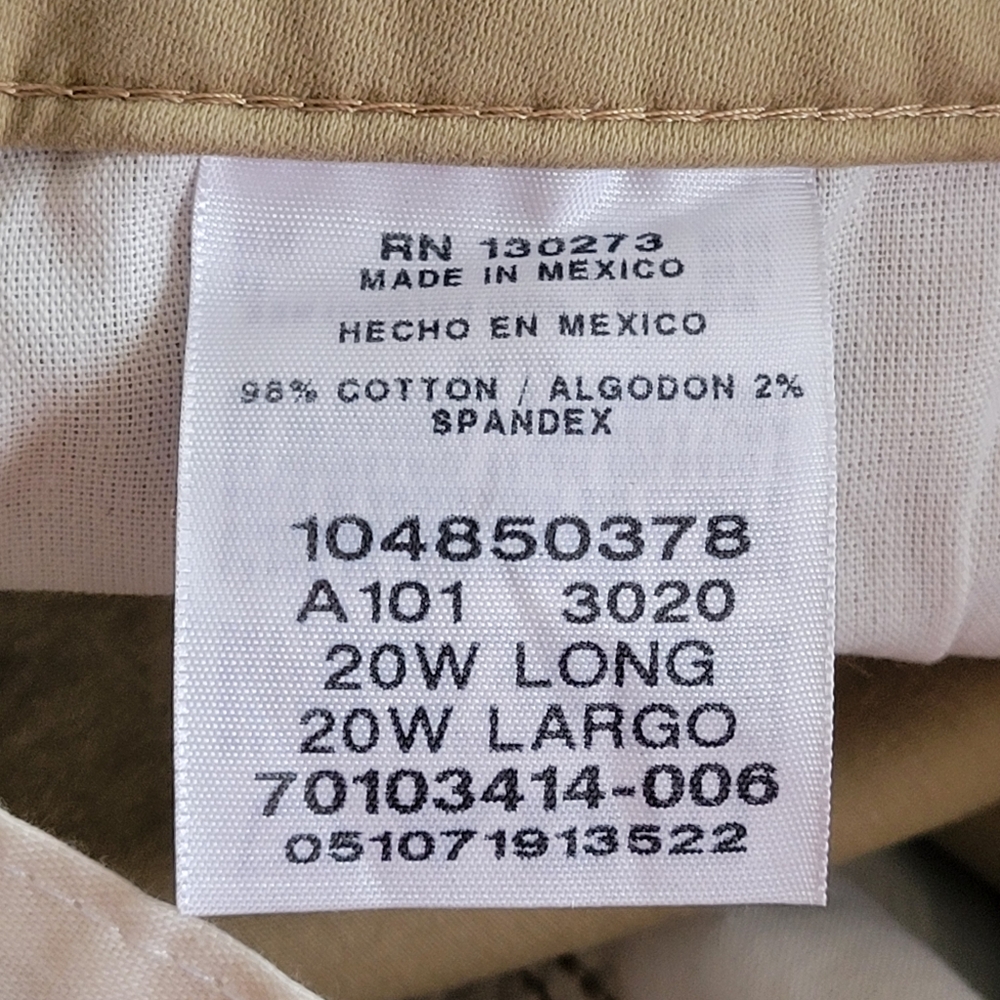 Lee Effortless Wash Wear Pants 20W LONG Flax Relaxed Fit Straight Leg Mid Rise - Picture 7 of 15